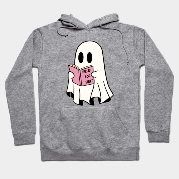 This Is Boo Sheet Cute Ghost Reading Book Spooky Halloween Party Hoodie by Illustradise